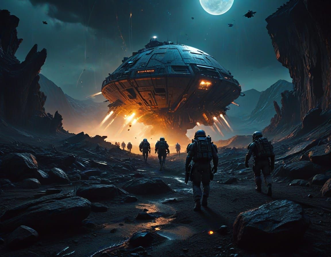 Space Infantry Soldiers Descend onto a Harsh Alien Planet