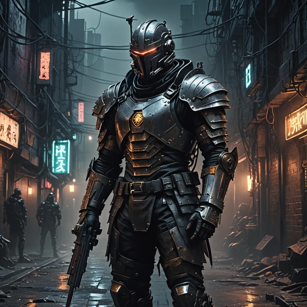 Cyberpunk Knight in Studded Leather Armor