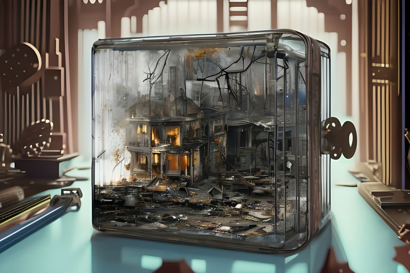 Glass Chest Reveals Maze in Hyperdetailed Digital Art