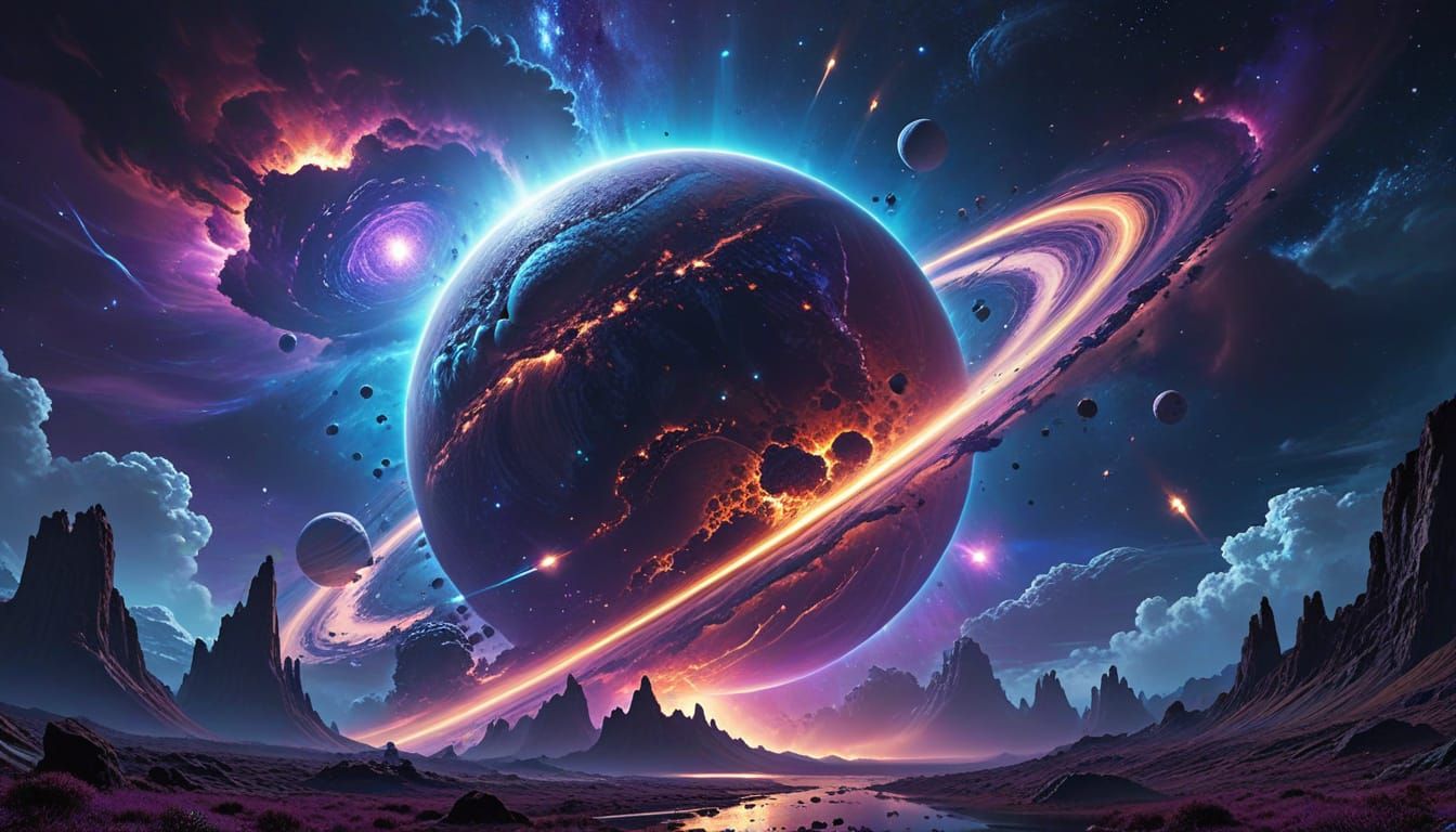 Surreal Cosmic Gas Planet Unfolds in Vibrant Digital Art