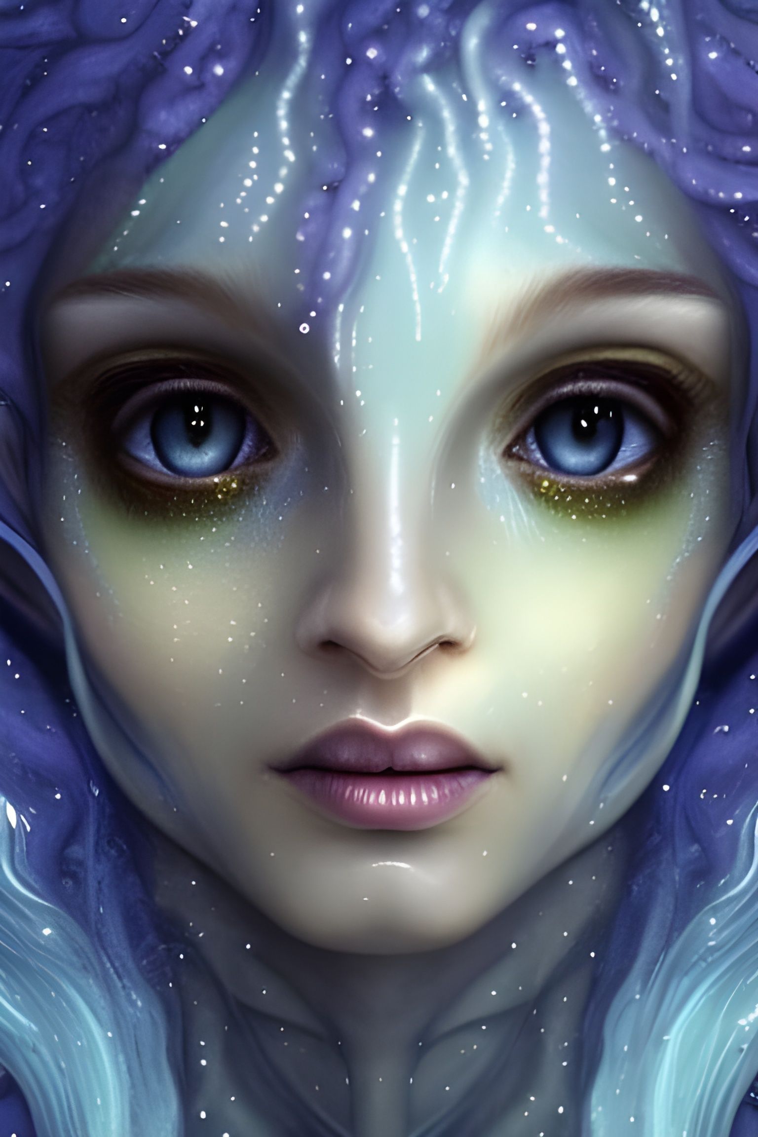 Bioluminescent Water Elf Portrait: Digital Art