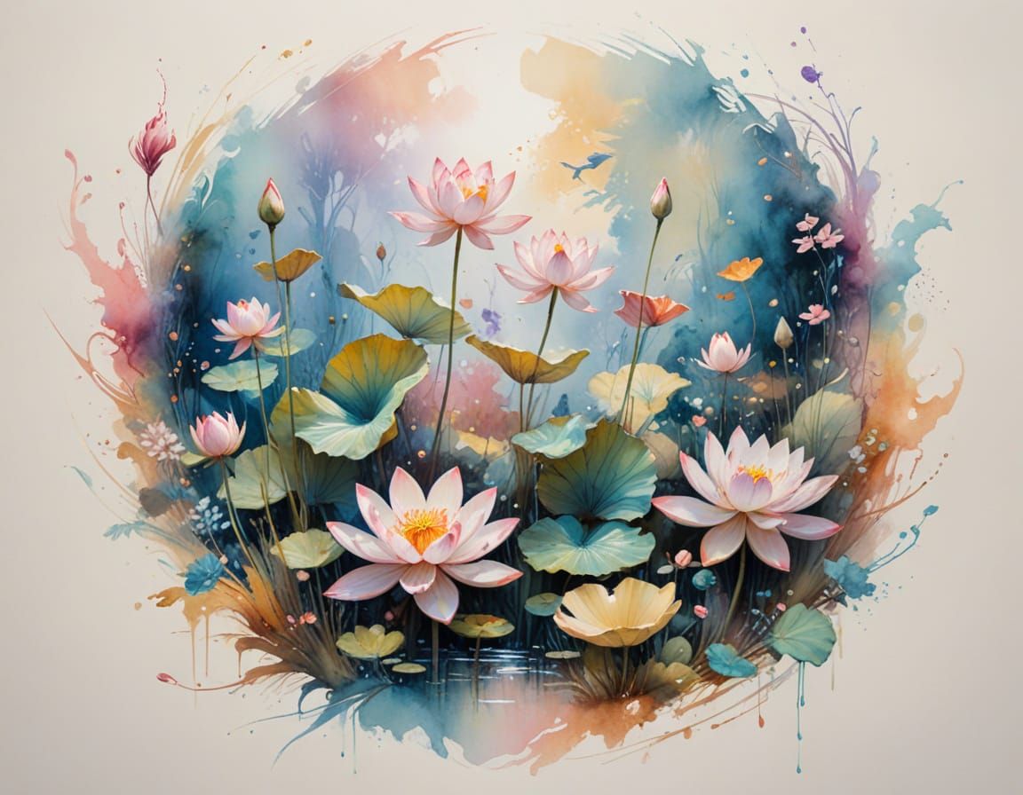 Alcohol Ink Lotus Garden and Koi Pond