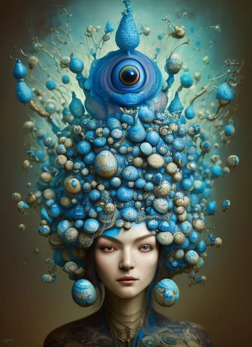 Blue Toadstool Woman in Hyperdetailed Fantasy Art