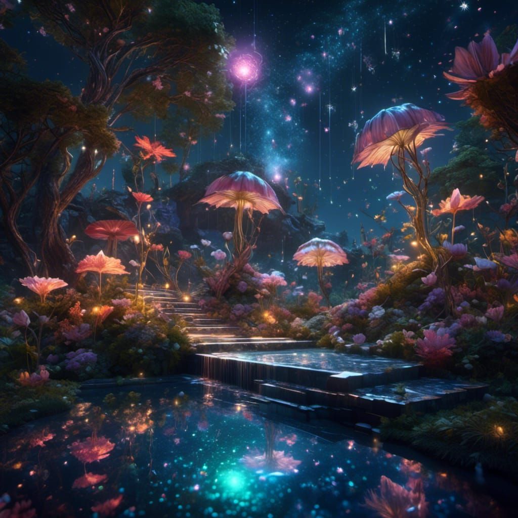 Magical Fairy by Glowing Pool in Matte Painting Style