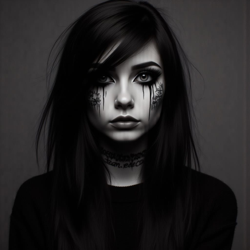 Emo Female in Black Sweater with Metal Accents
