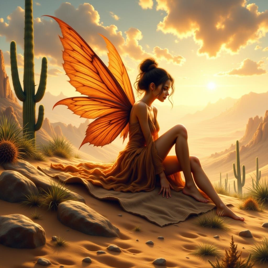 Desert Fairy at Sunset in Golden Light