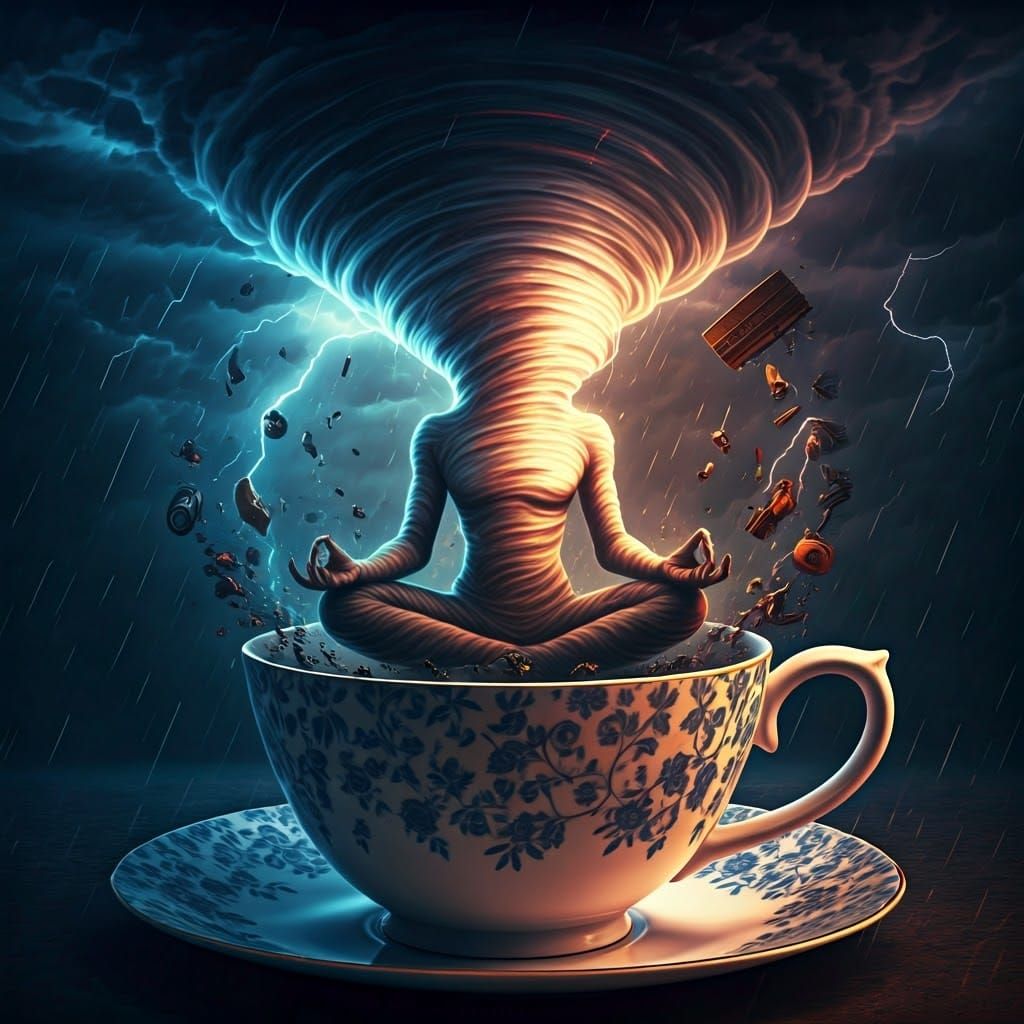 Meditating Tornado in a Teacup: Surreal Storm