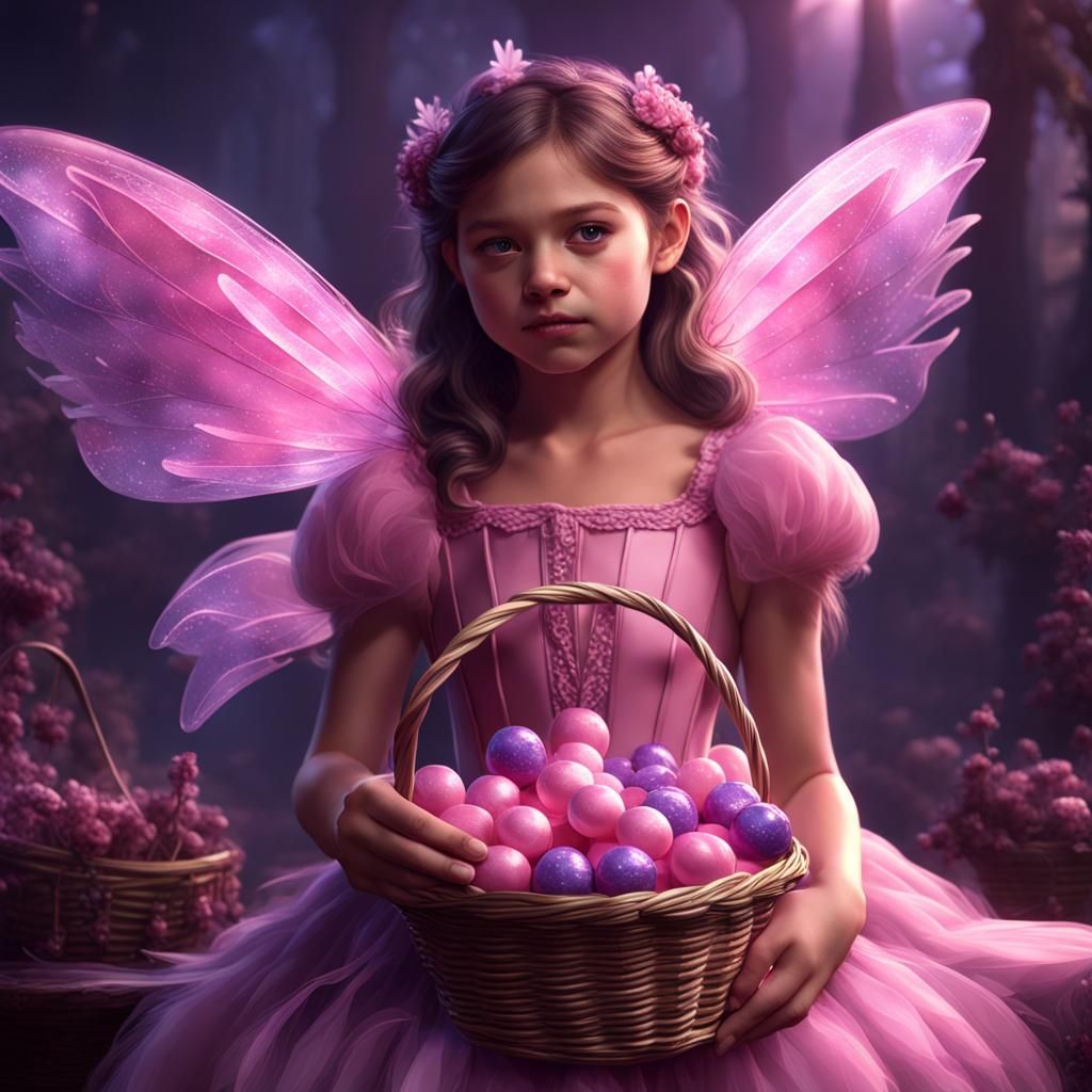 Girl in Pink Fairy Costume with Candy Basket
