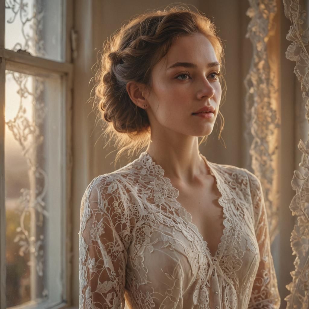 Ethereal Woman in Golden Hour: Photorealistic Portrait