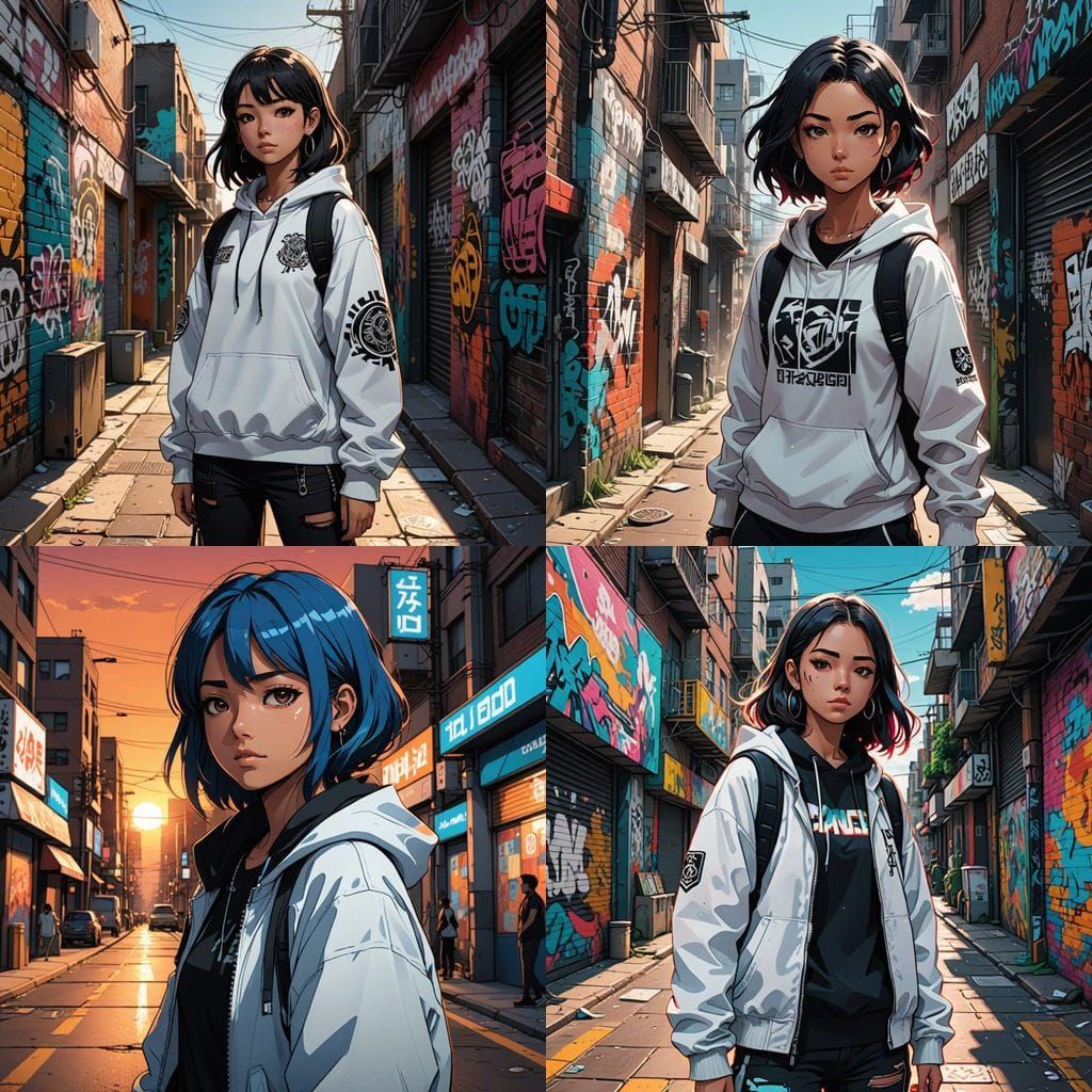 Mexican Teenage Girl in Hip-Hop Attire with Cinematic Lighti...