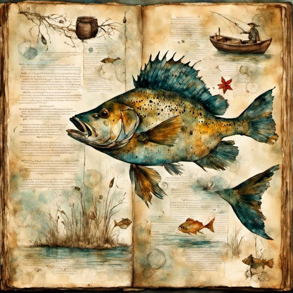 Open Book with Fishing Illustrations and Text