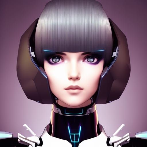 Cute Gothic Cyborg Portrait in Cyberpunk Anime Style