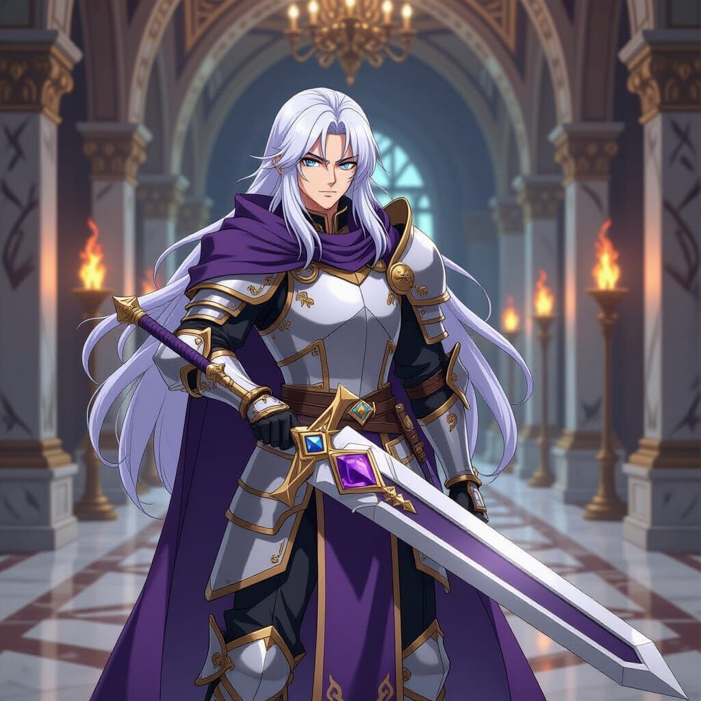 Purple Paladin with Great Sword in Manga Style