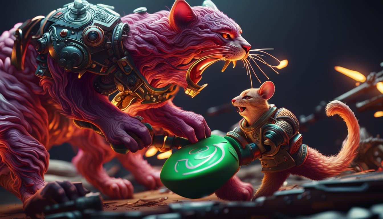 Epic Battle: Cat Versus Mouse in Surreal 3D
