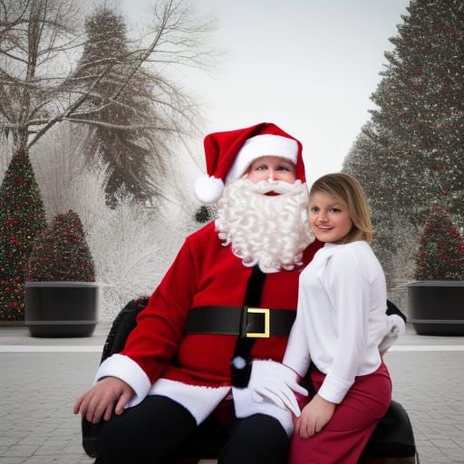 The Stewardess sits on the Mall Santa's lap