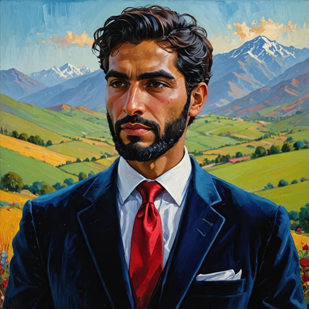 Man in Blue Velvet Suit: Expressionist Impasto Painting