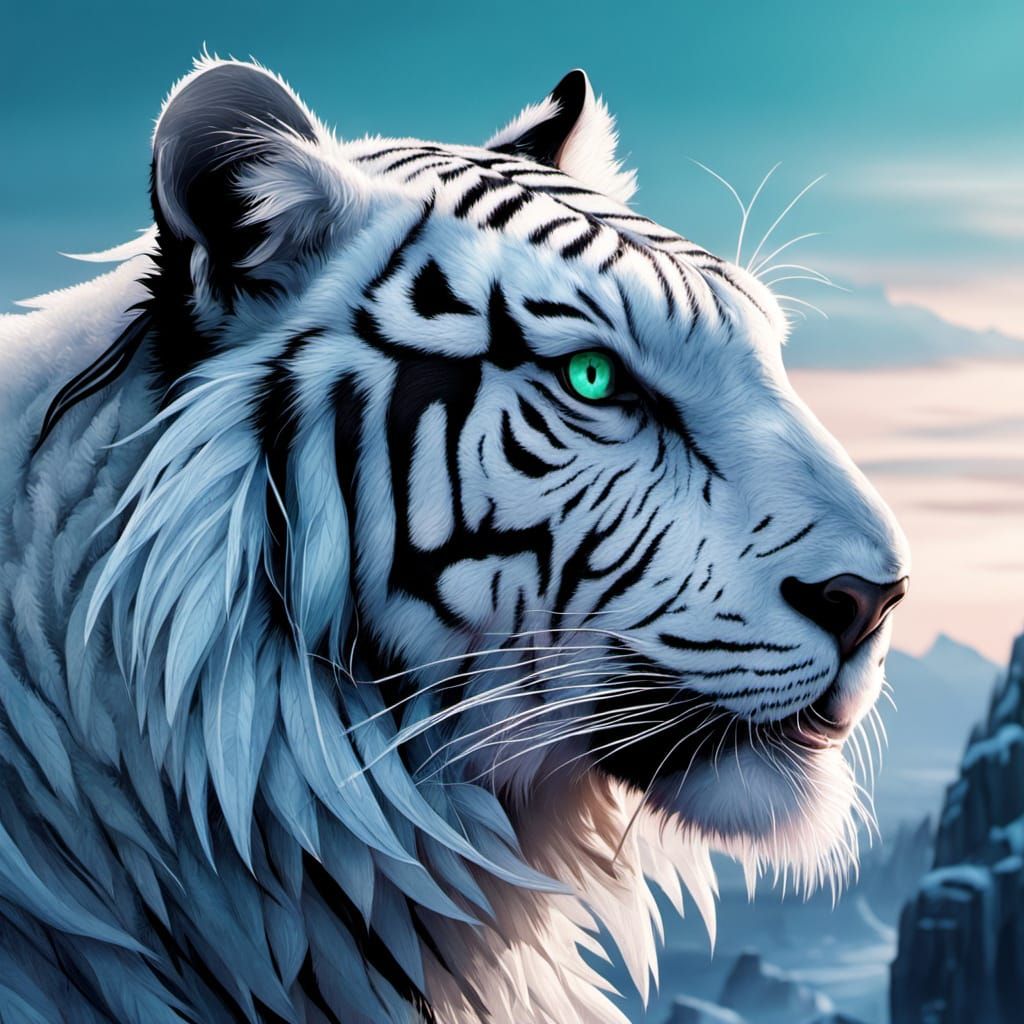 Majestic Tiger-Dragon and Fae Under Aurora Borealis