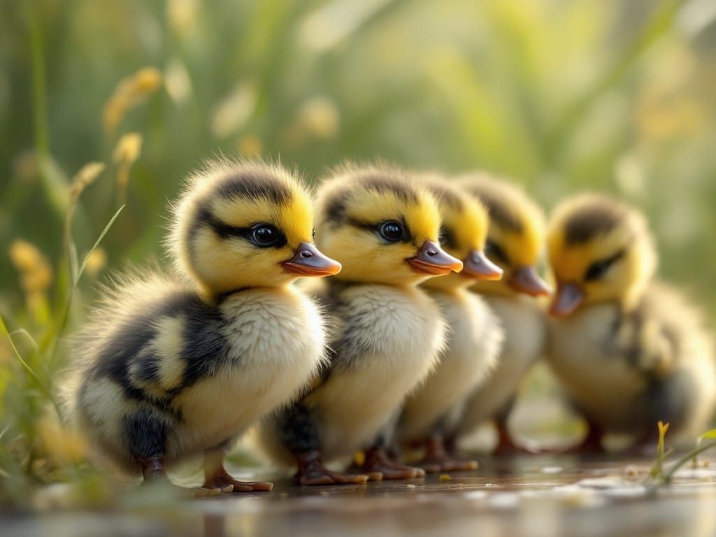 Adorable Ducklings in Detailed Digital Painting Illustration