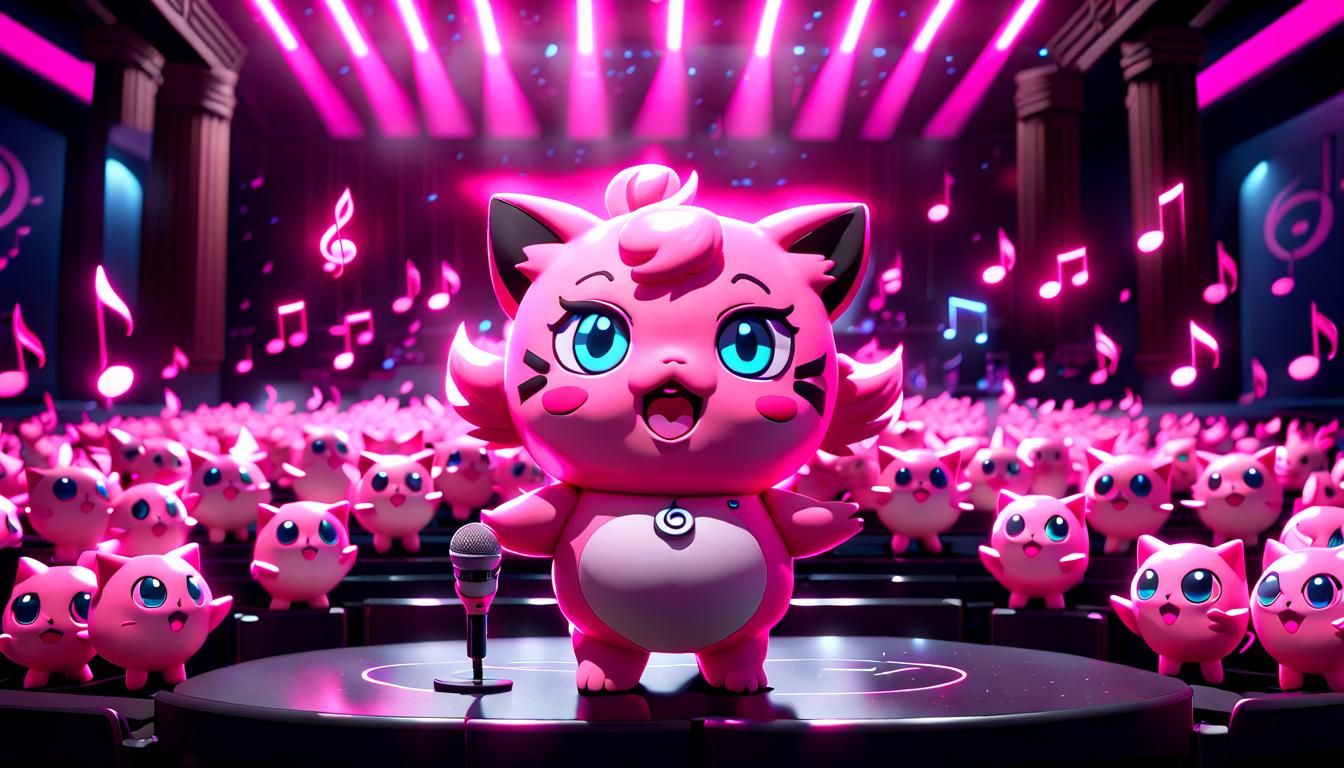 Jigglypuff's Neon Concert in Pop Art Style