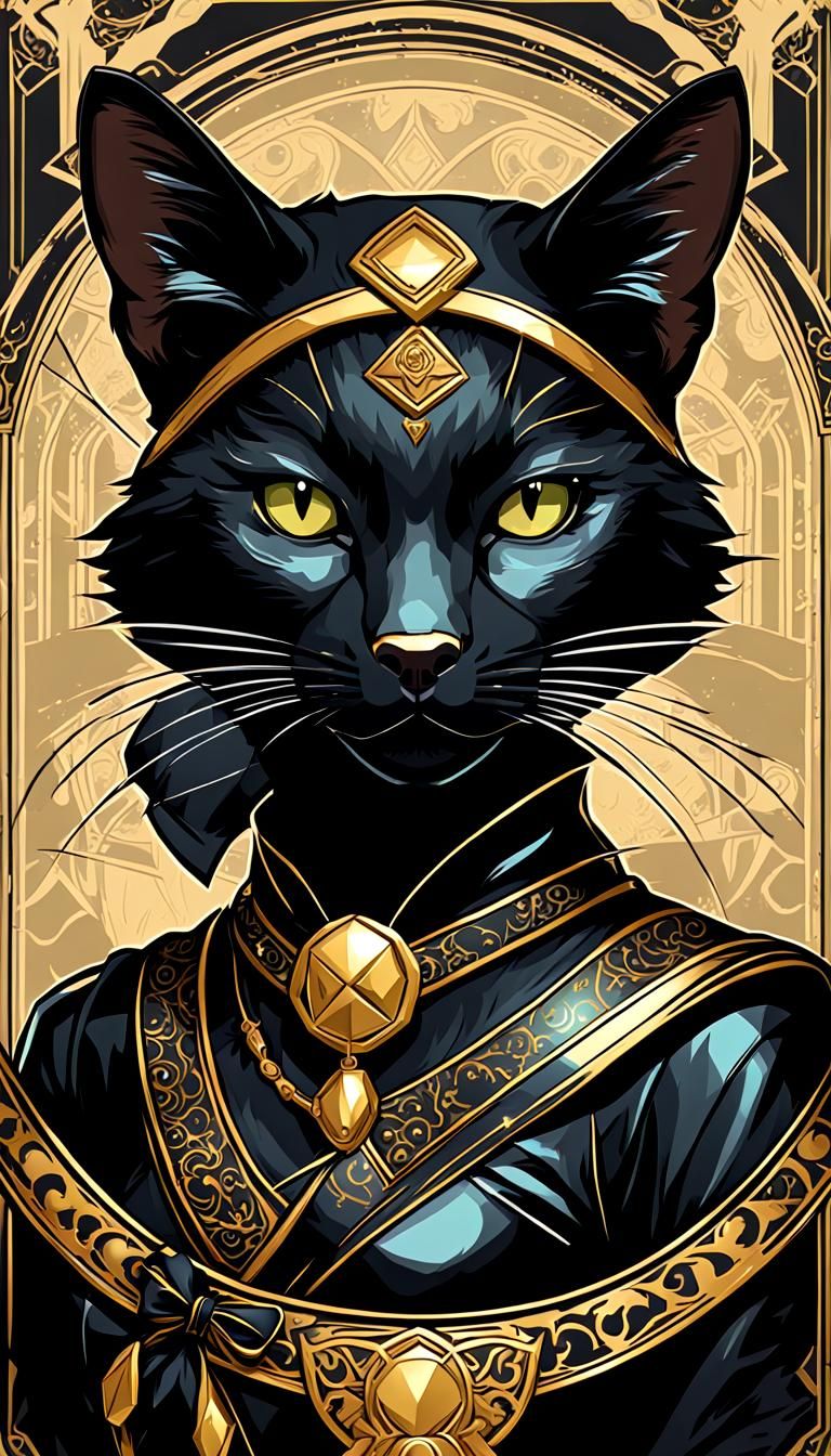 Black Tabaxi Thief in Mucha-Inspired Art Nouveau Style