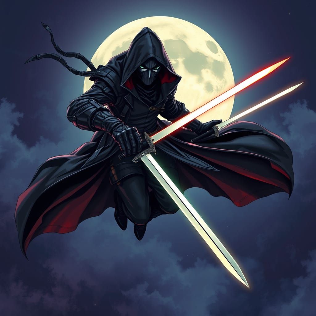 Masked Assassin Soaring Under the Moon