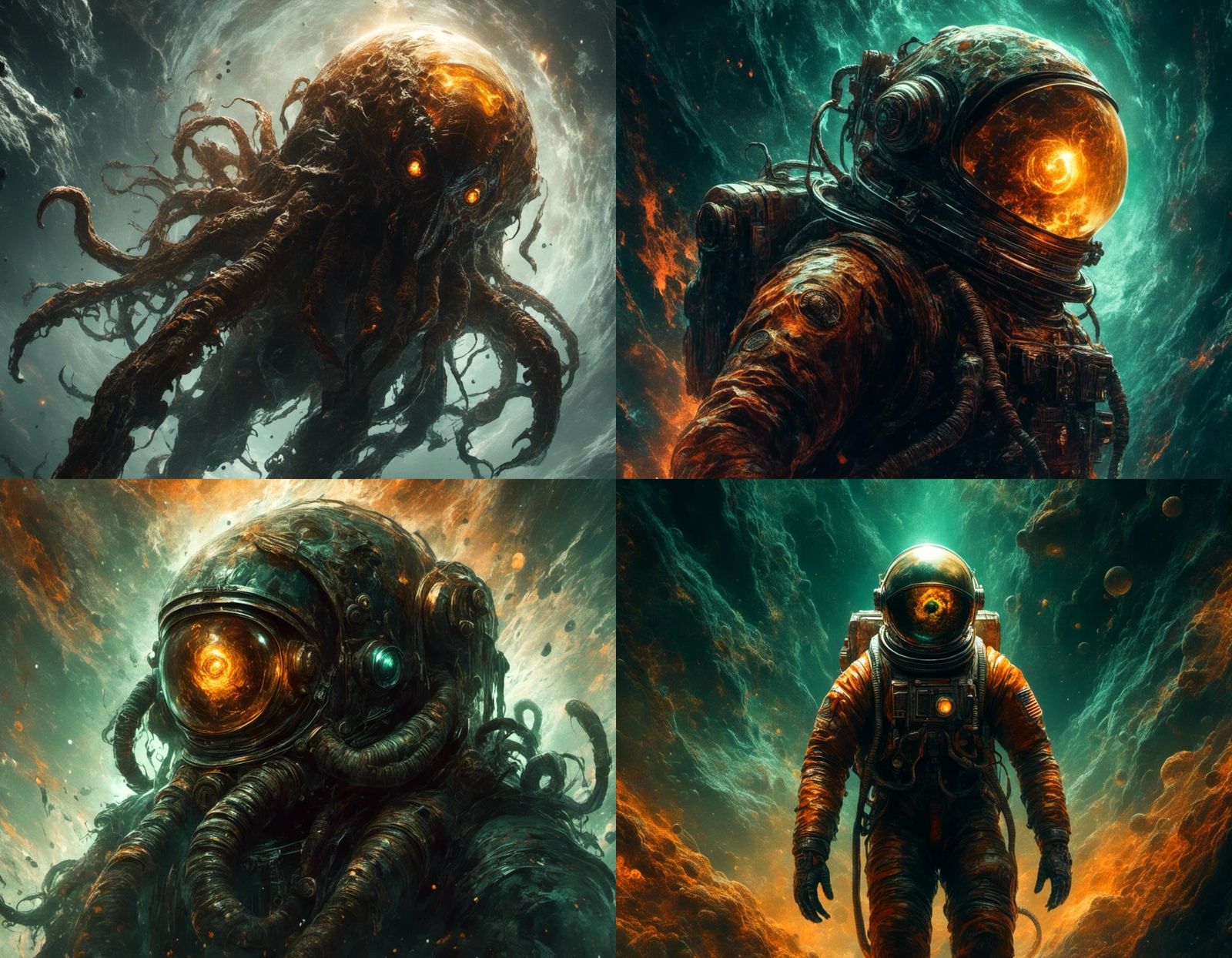 Astronaut and Cthulhu's Eye in Macabre Space