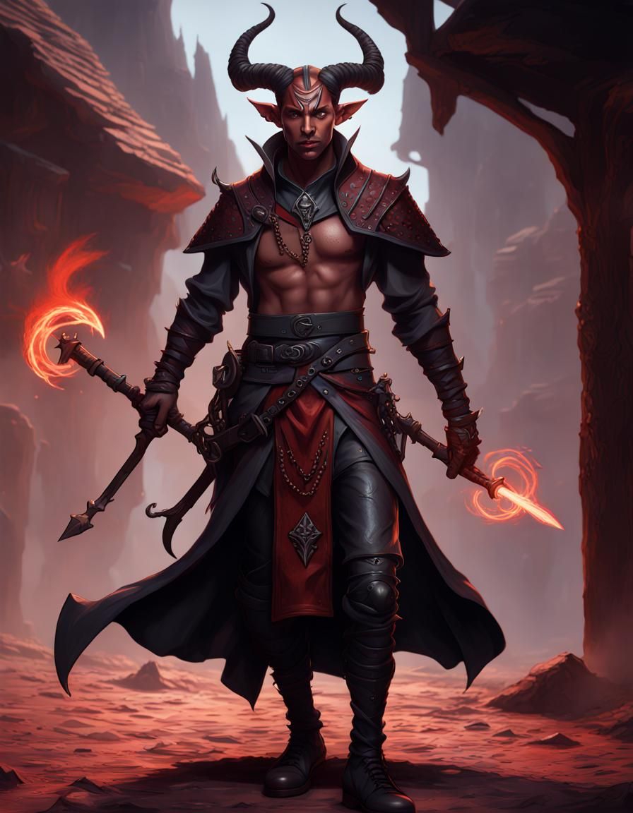 Tiefling Warlock with Glaive, Detailed Fantasy Art