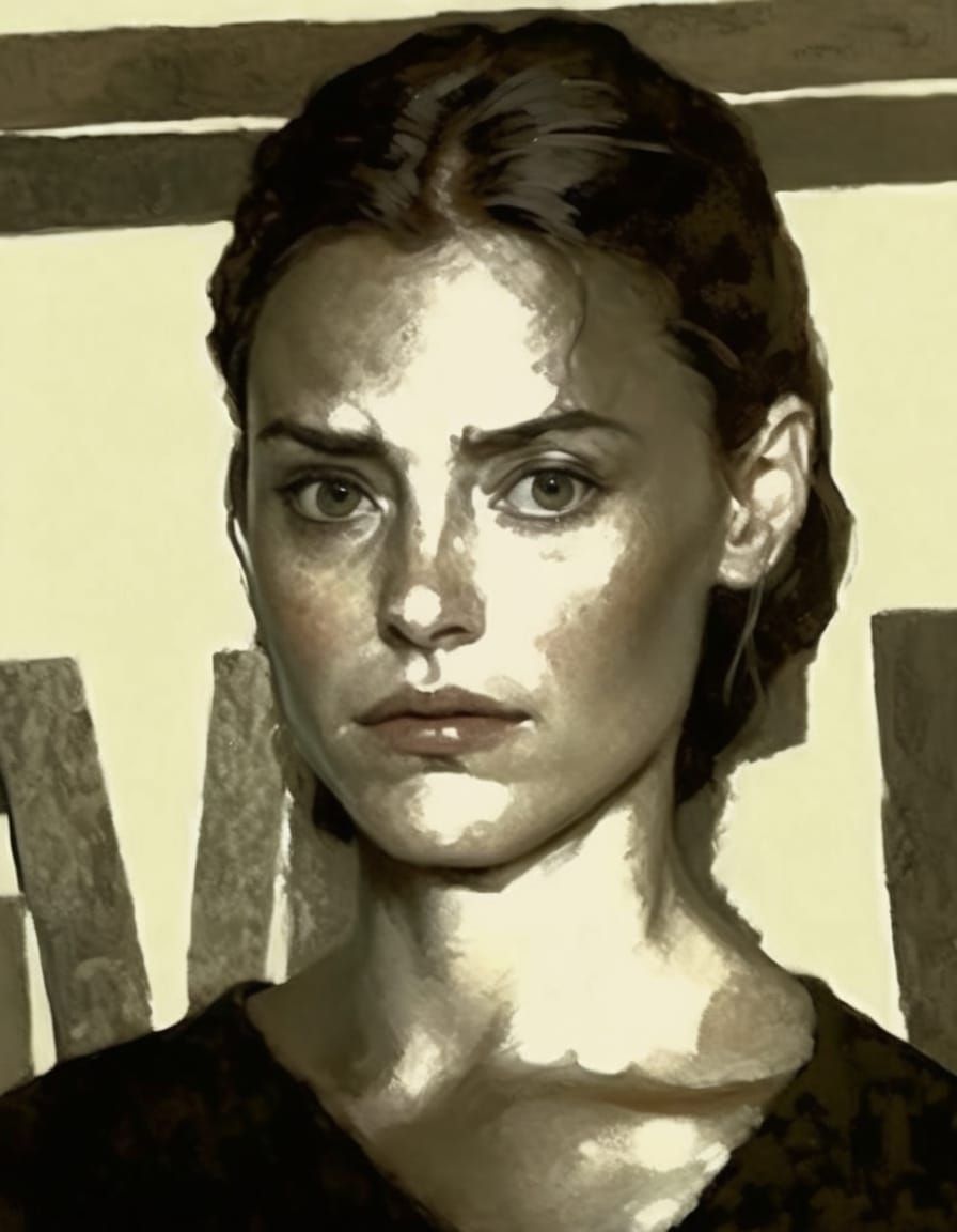 Goth Girl Portrait in High Contrast Impasto Style