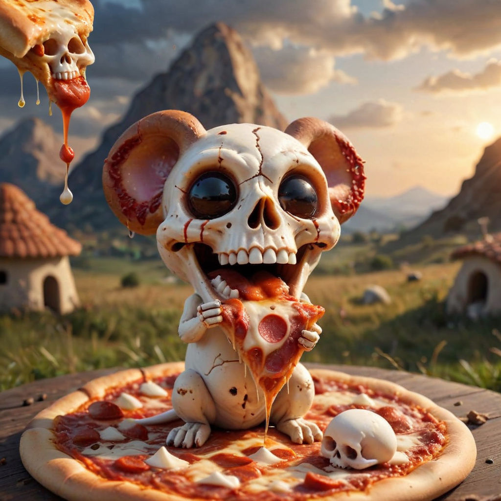 Skull Pizza with Mouse in Pizza Landscape