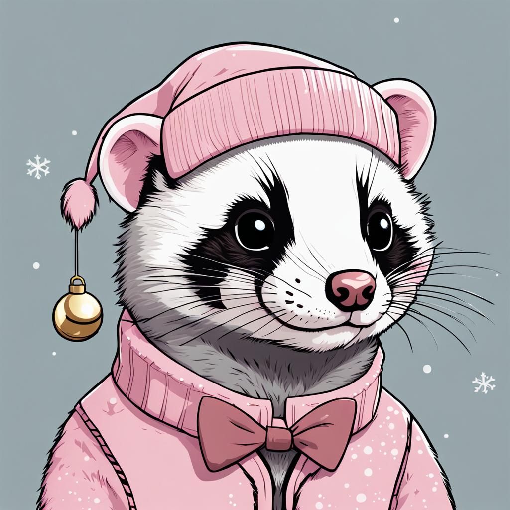 Steampunk Ferret in Festive Wonderland
