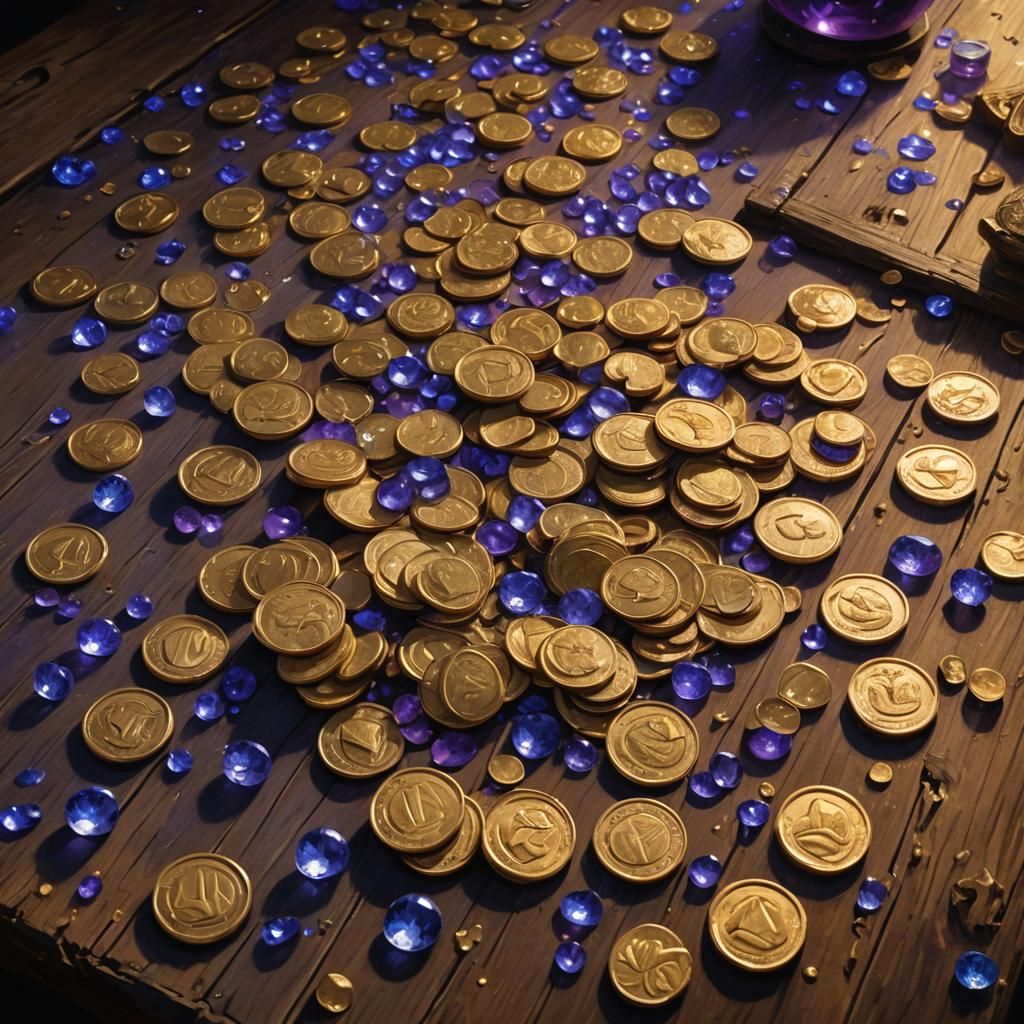 Golden Coins and Diamonds in Mystical Chamber