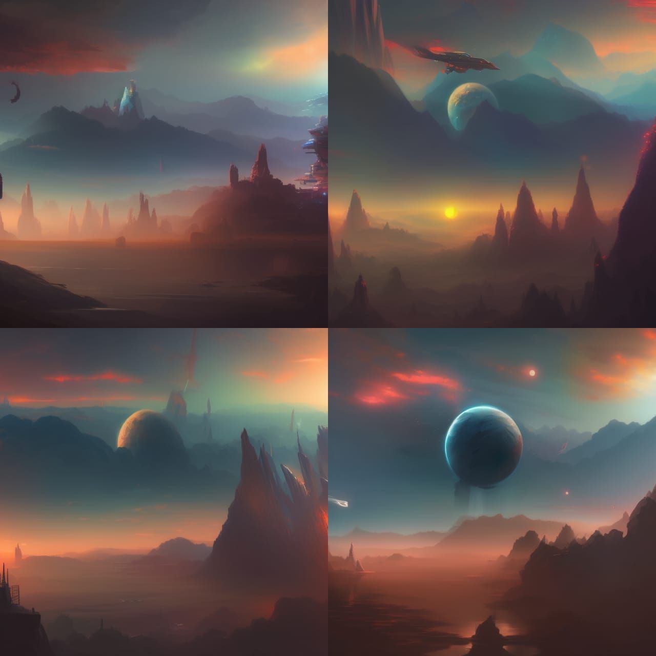 Science Fiction Landscape with Spaceships: Graffiti Art