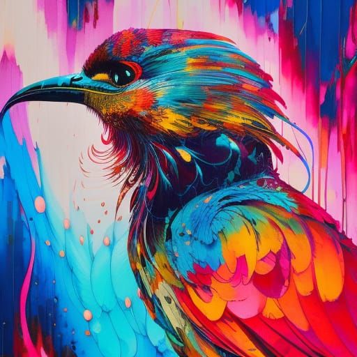 Colorful Phoenix Portrait in Acrylic Watercolor Style