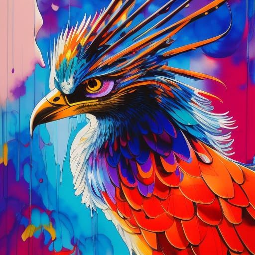 Colorful Phoenix Portrait in Acrylic Watercolor Style