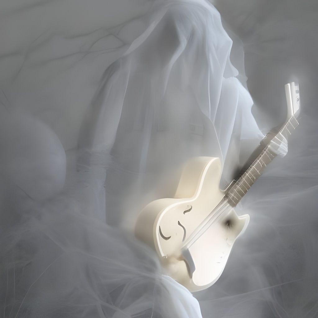 Ethereal Ghost Guitarist in Desert Landscape