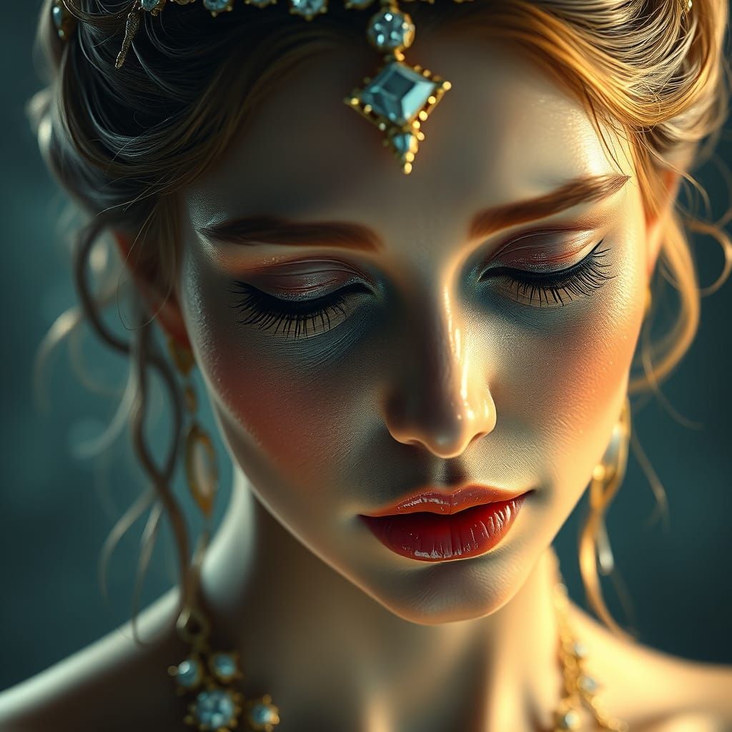 Breathtaking Goddess Weeps Luminous Tears