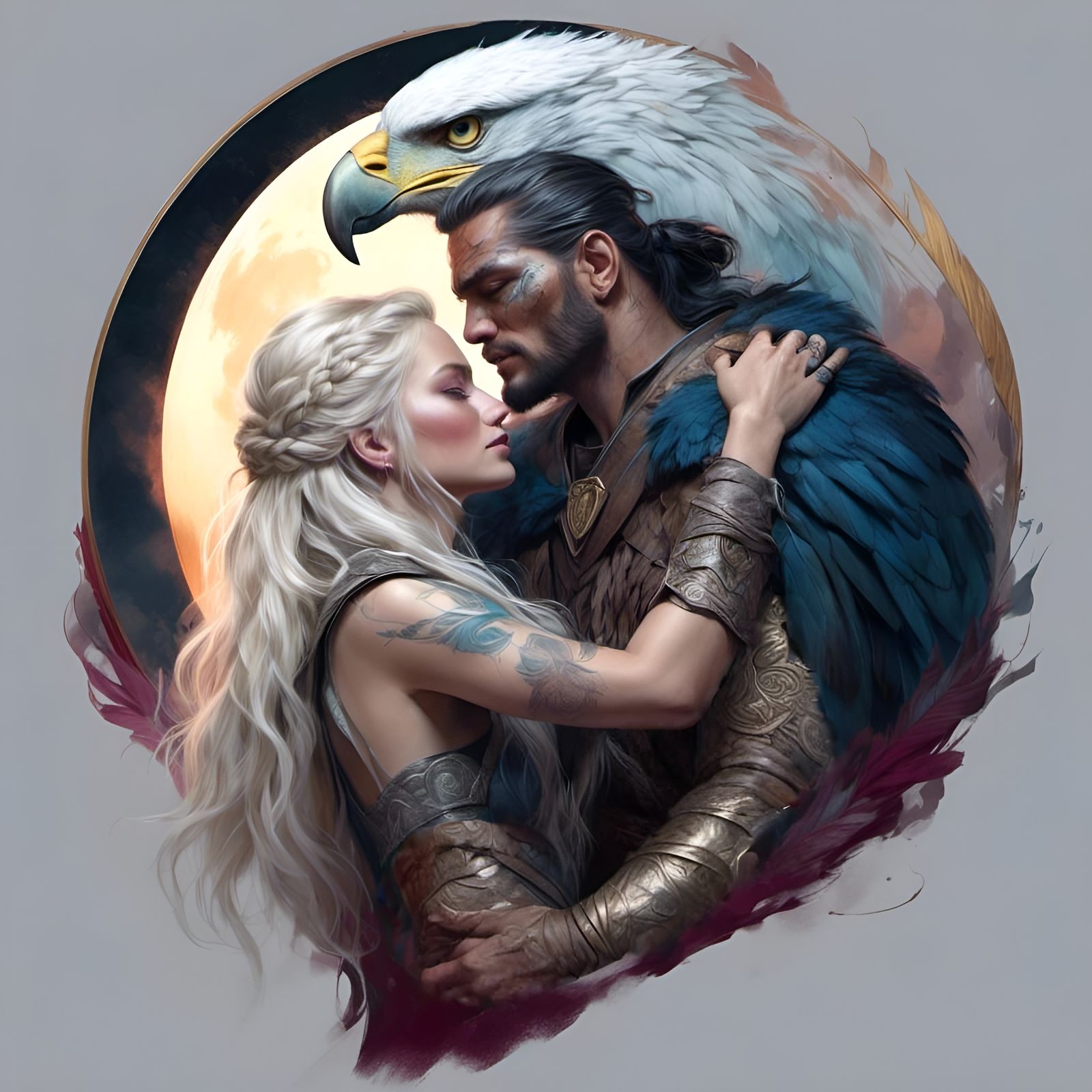 Fantasy Couple Kissing Under Solar Eclipse