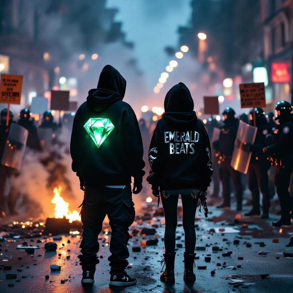 Night Street Protest with Cinematic Lighting