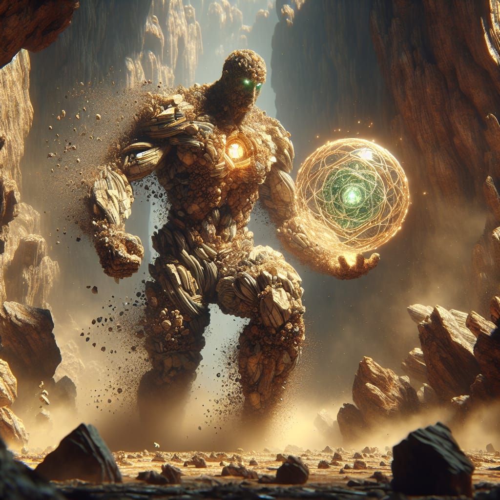 Hyperrealistic Titan of Stone in Ancient Landscape