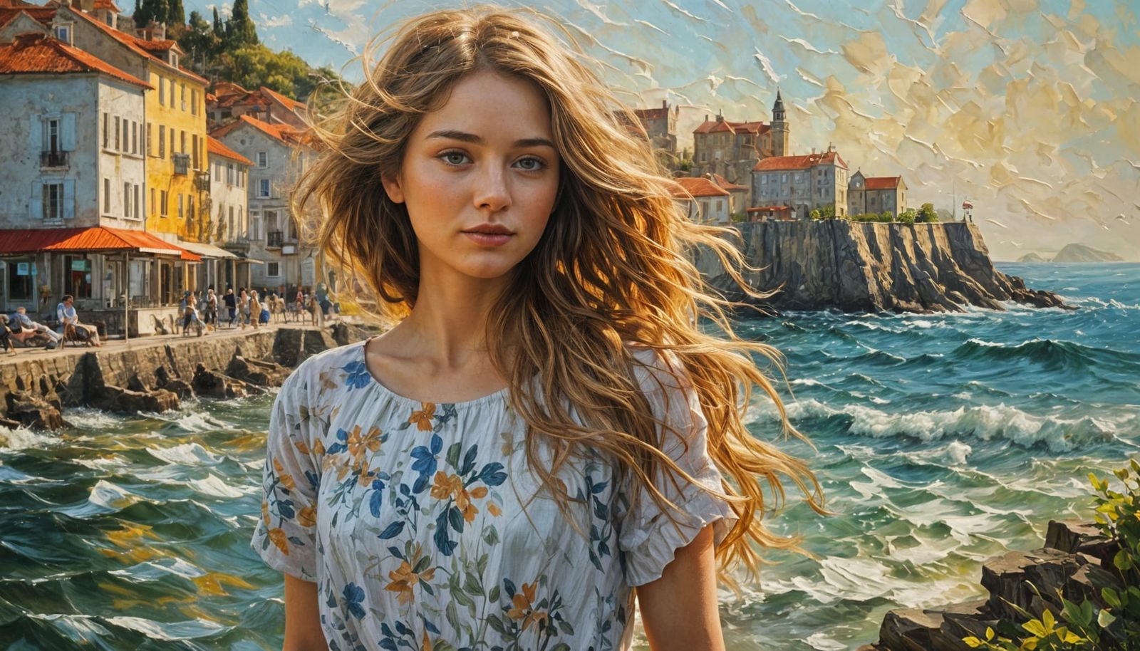 Impasto Oil Painting of a Young Girl in a Charming European ...