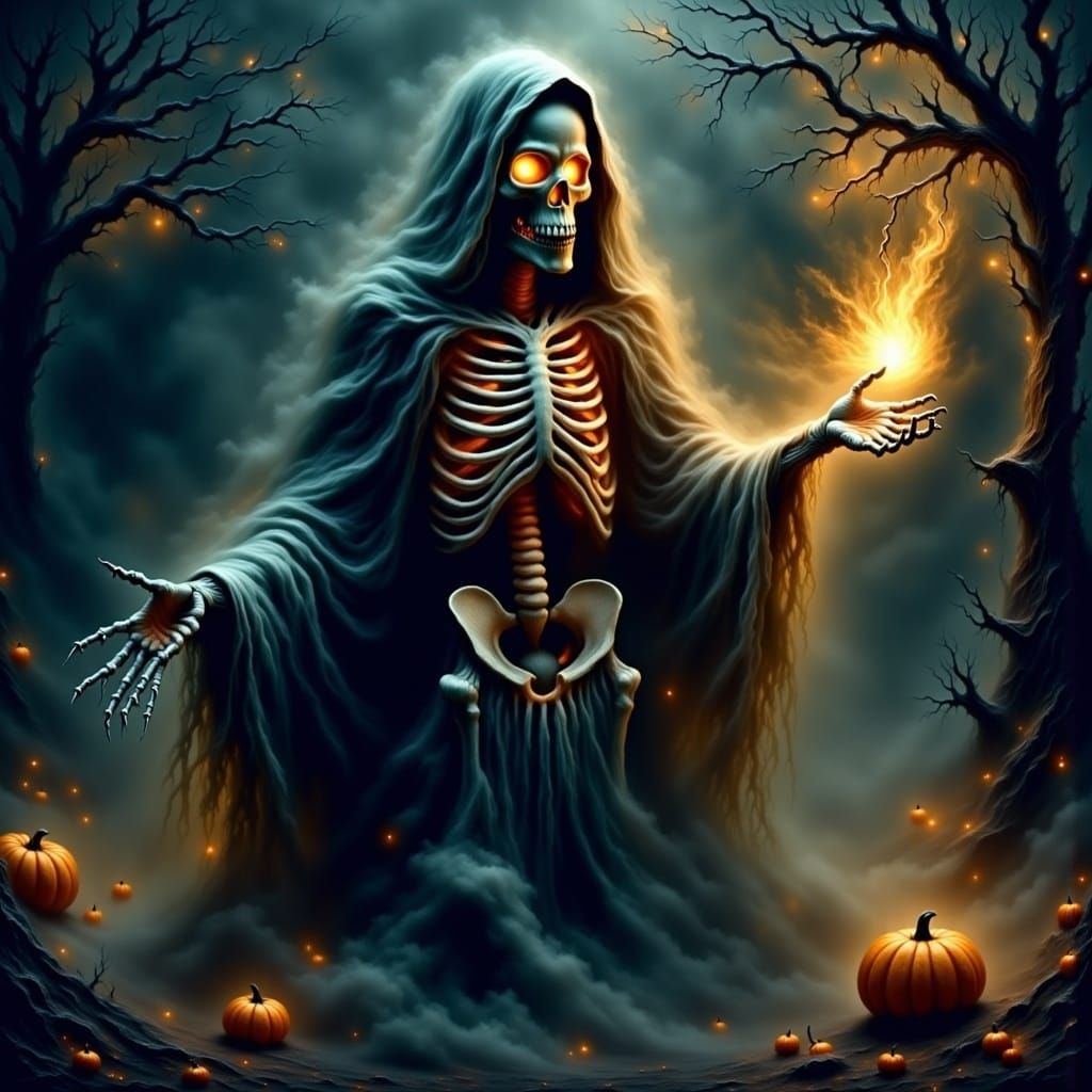 Skeleton Wizard Casting Spells in Ethereal Smoke