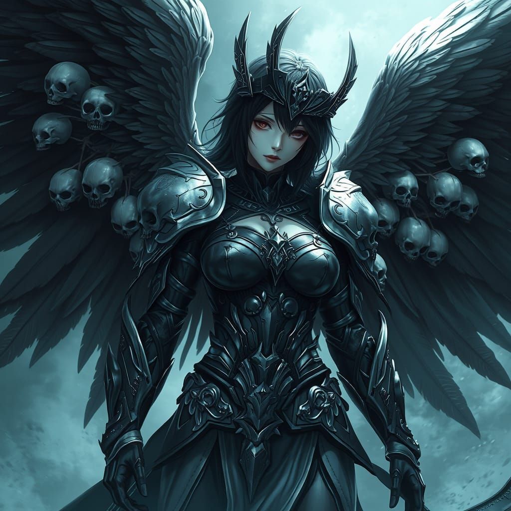 Anime Angel of Death Warrior with Skulls