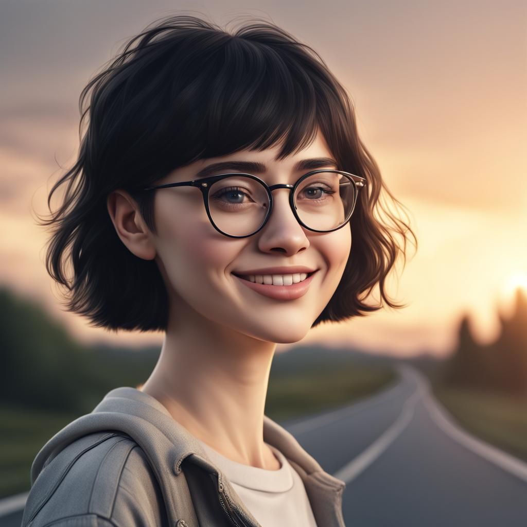 Realistic Portrait of a Cute Girl with Glasses