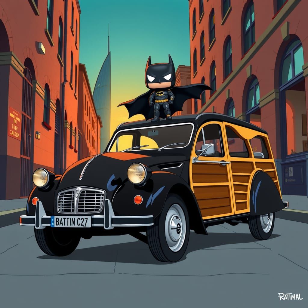 Black Citroën 2CV Morris Traveller Funko-pop Batman