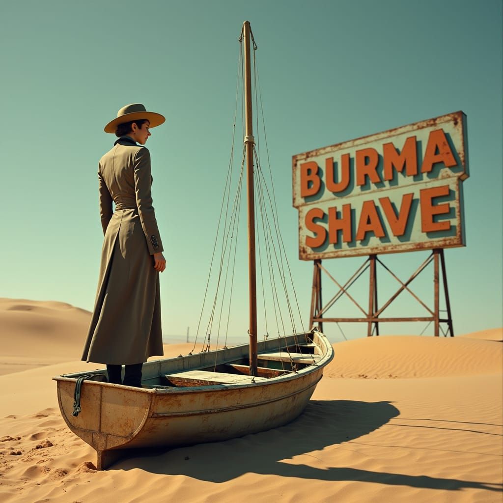 Woman Longing for Serene Ocean in the Gobi Desert