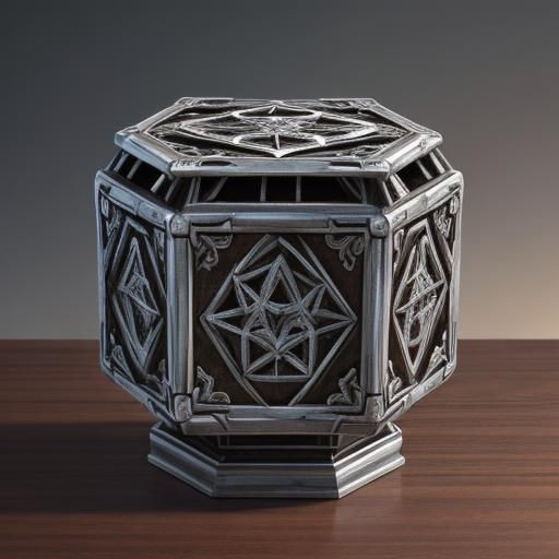 Mysterious Octagonal Puzzle Box in Library Setting