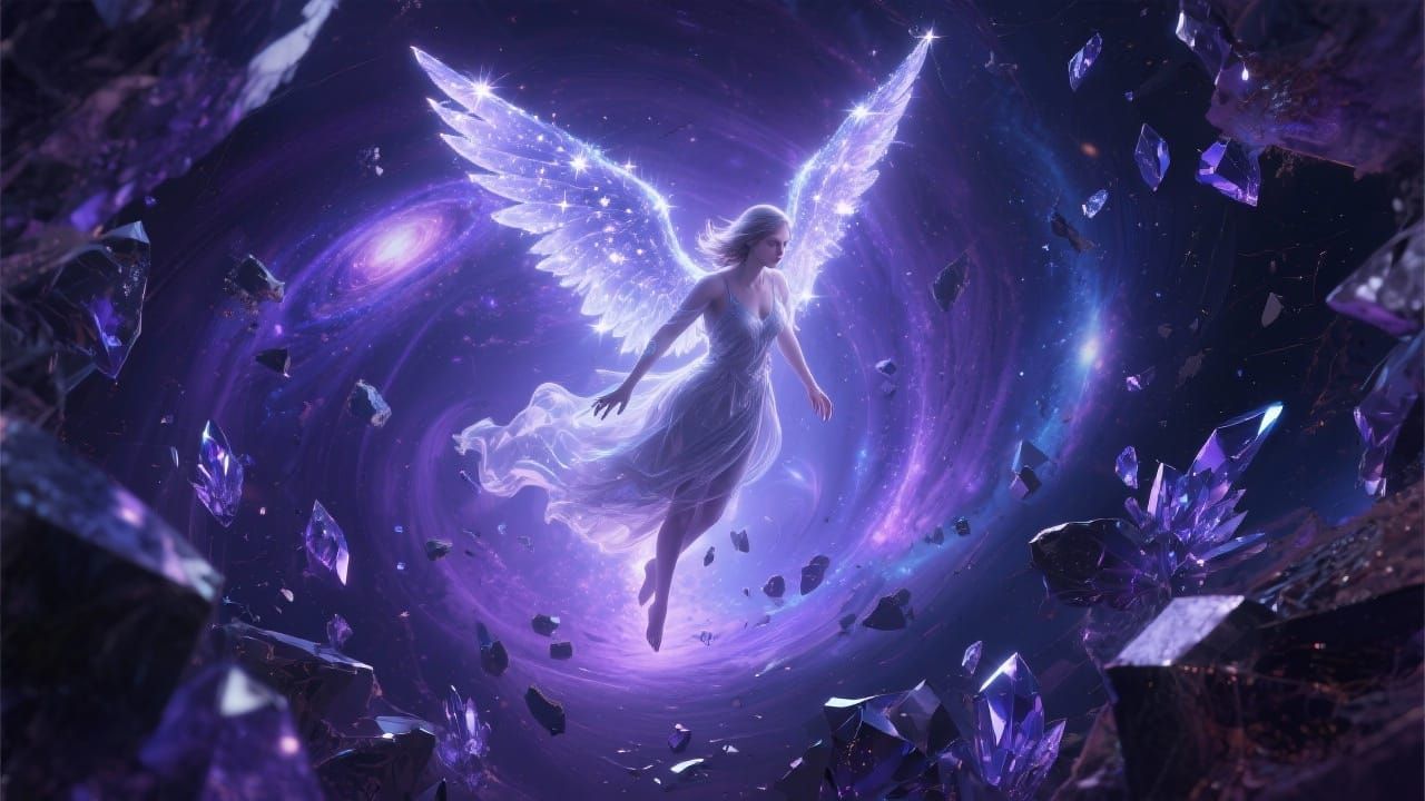 Starlight Angel Descends Through Cosmic Void