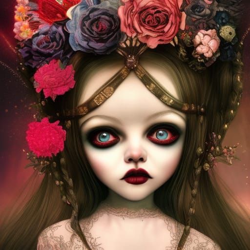 Gothic Doll with Voodoo Doll, Detailed Digital Art