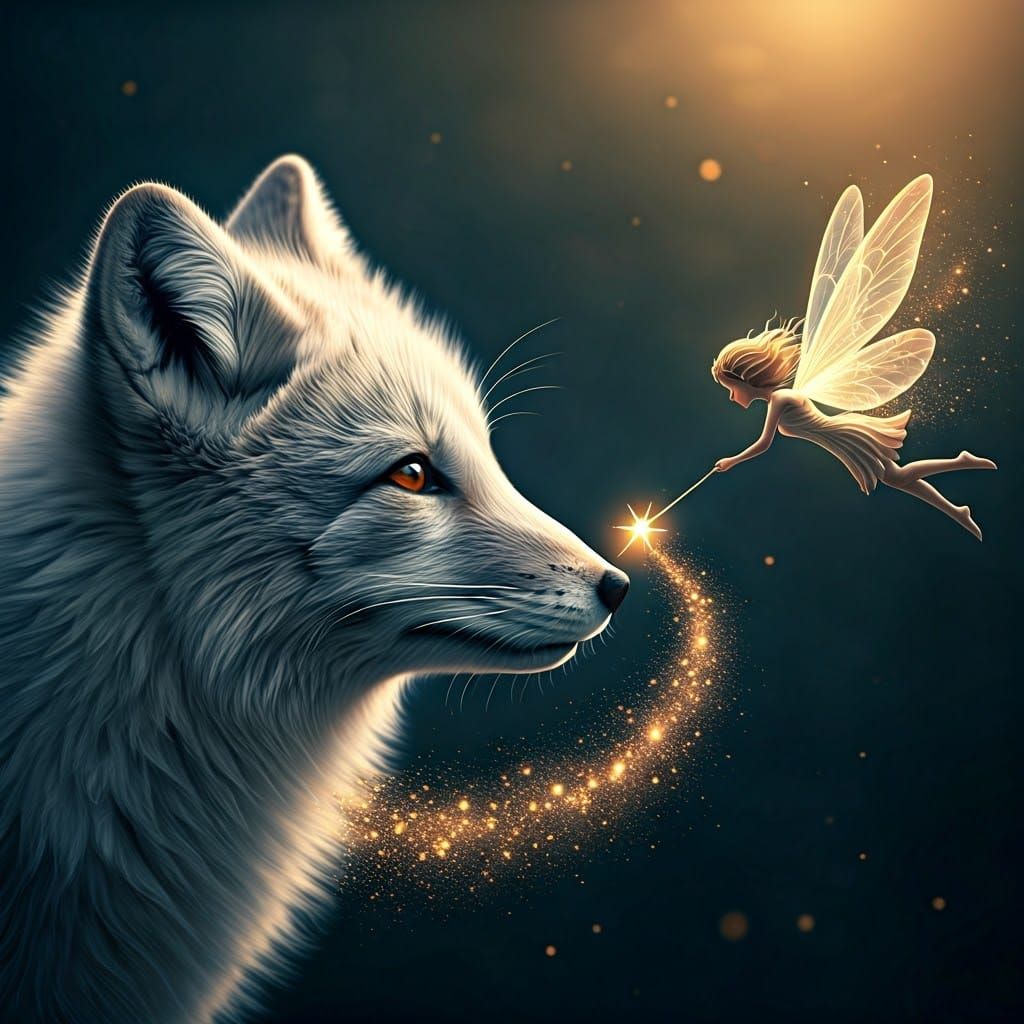 Luminescent Fairy Touches Arctic Fox Nose