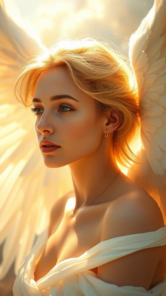 Majestic Angel in Golden Light, Splash Art Style